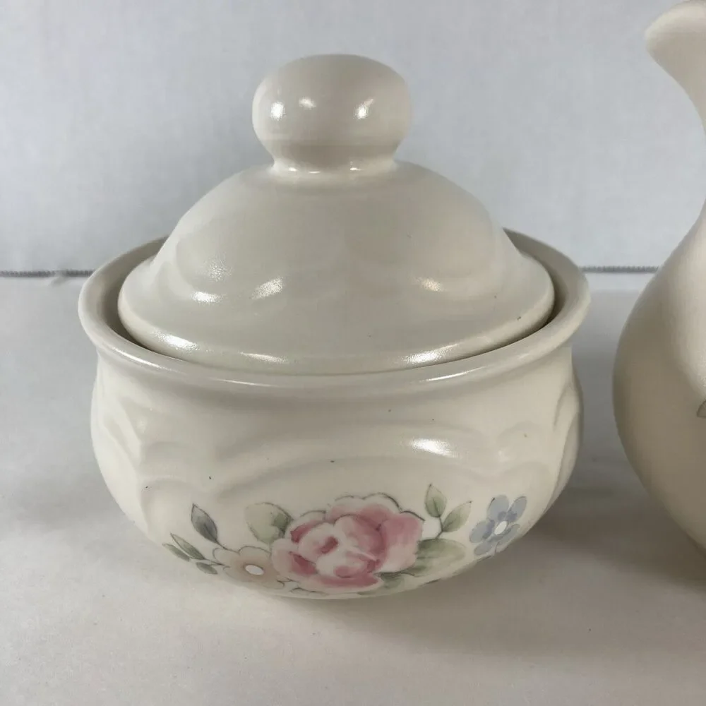 Pfaltzgraff Tea Rose Sugar Bowl Creamer Set Vintage Cottagecore Grannycore Boho